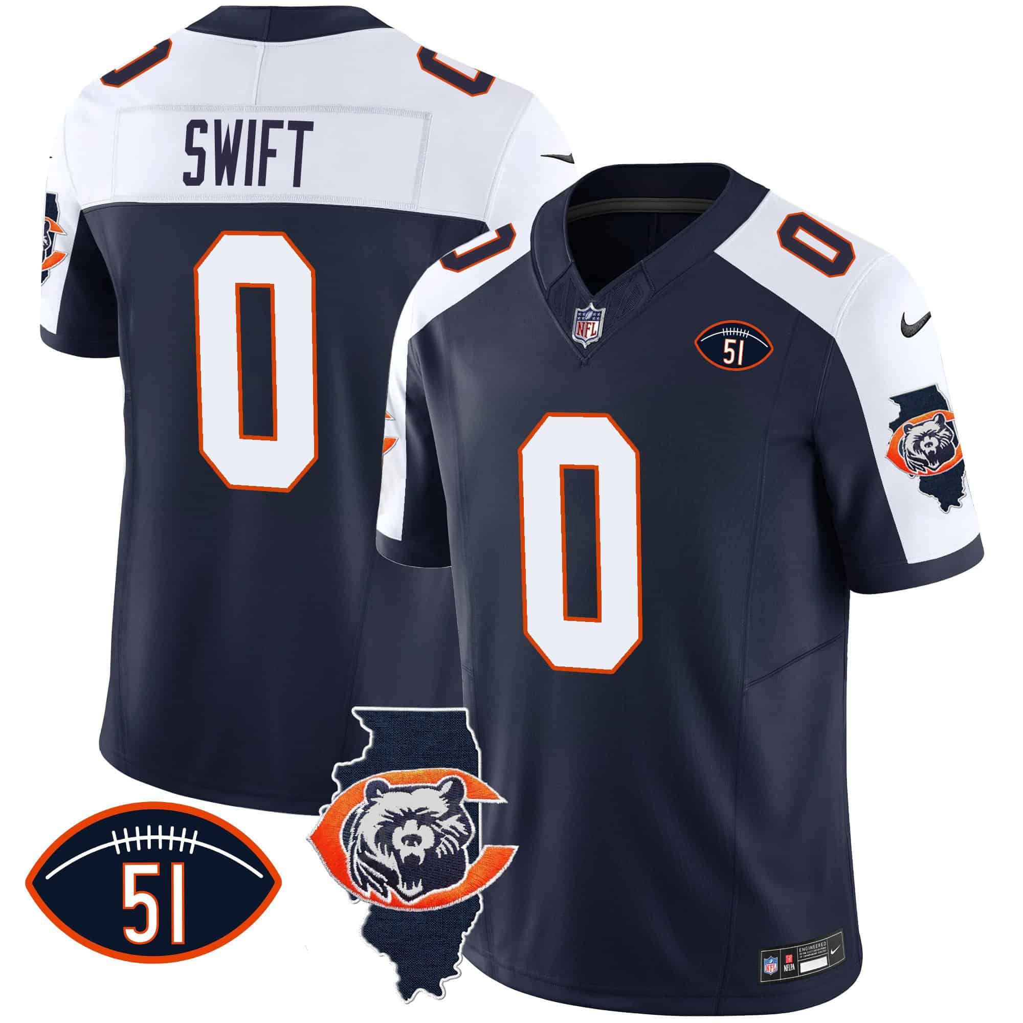 Men Chicago Bears #0 Swift Blue 2024 Nike Throwback Illinois Patch Vapor NFL Jersey->indianapolis colts->NFL Jersey